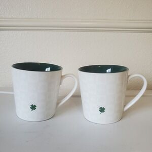 Irish St Patricks Day Shamrock Mug Set White Green Gold Coins 2pc Ceramic